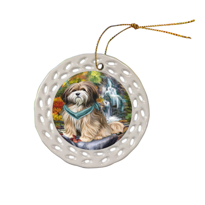 Scenic Waterfall Tibetan Terrier Dog Ceramic Doily Ornament DPOR49563