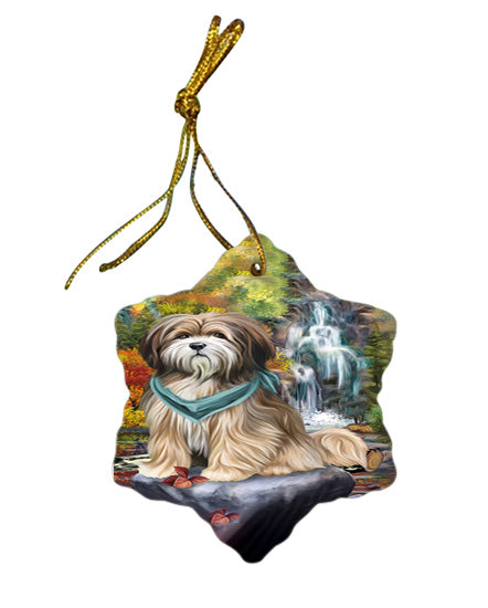 Scenic Waterfall Tibetan Terrier Dog Star Porcelain Ornament SPOR49555