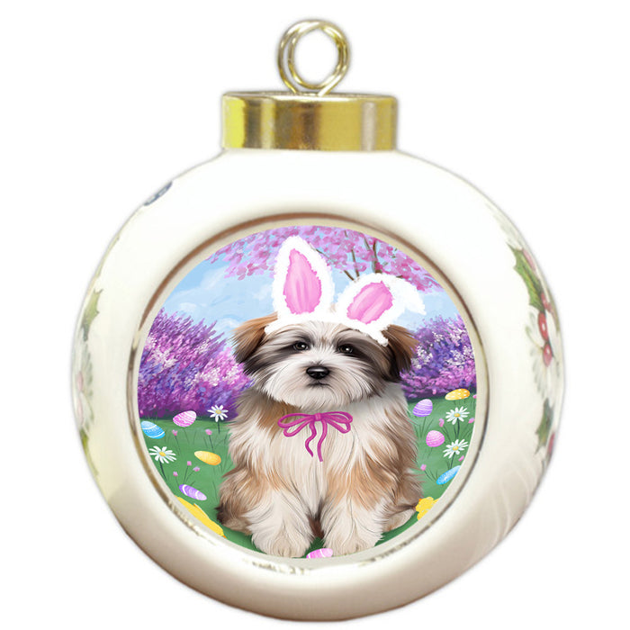 Tibetan Terrier Dog Easter Holiday Round Ball Christmas Ornament RBPOR49283