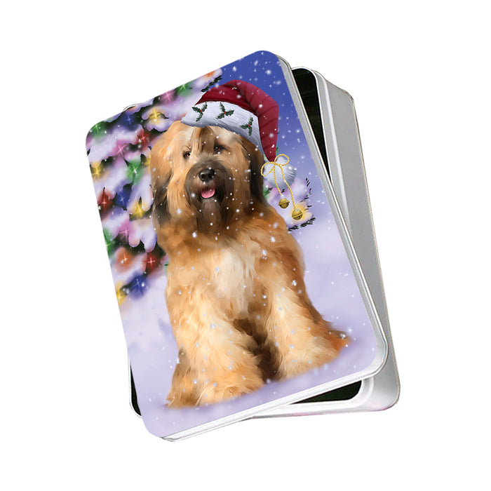 Winterland Wonderland Tibetan Terrier Dog In Christmas Holiday Scenic Background Photo Storage Tin PITN55683