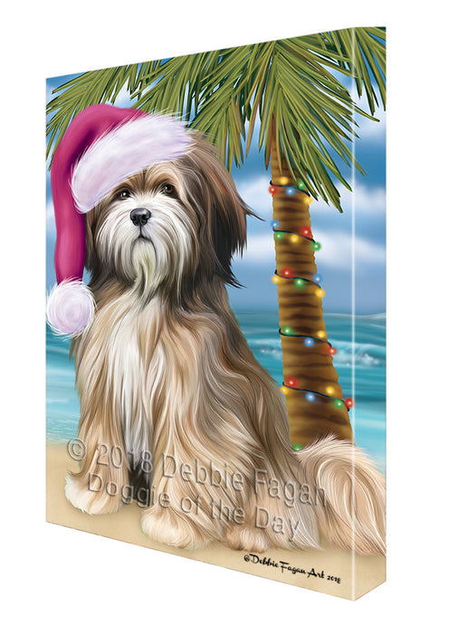 Summertime Happy Holidays Christmas Tibetan Terrier Dog on Tropical Island Beach Canvas Print Wall Art Décor CVS109124