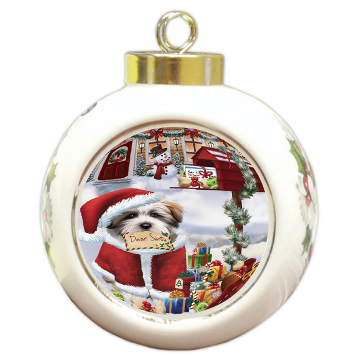 Tibetan Terrier Dog Dear Santa Letter Christmas Holiday Mailbox Round Ball Christmas Ornament RBPOR53934