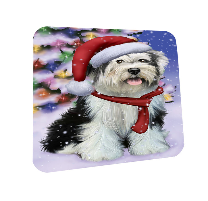 Winterland Wonderland Tibetan Terrier Dog In Christmas Holiday Scenic Background  Coasters Set of 4 CST53384