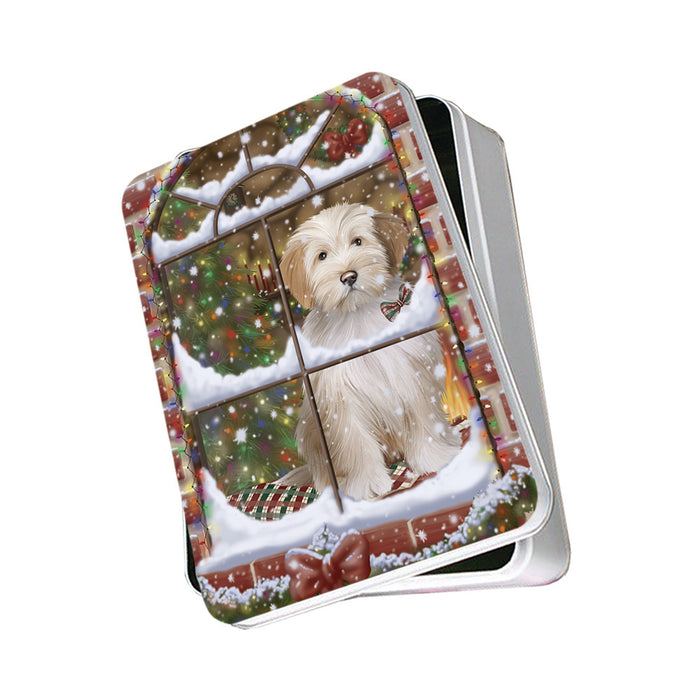 Please Come Home For Christmas Tibetan Terrier Dog Sitting In Window Photo Storage Tin PITN53893