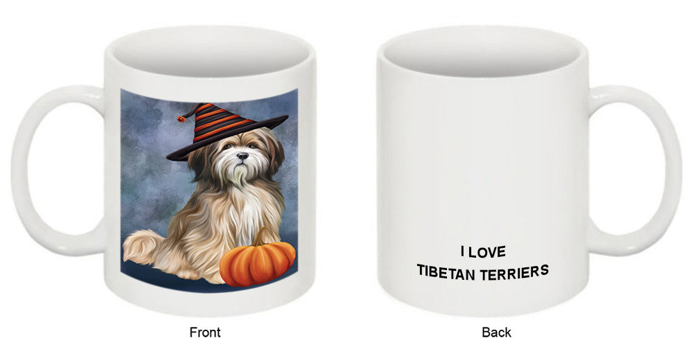 Happy Halloween Tibetan Terrier Dog Wearing Witch Hat with Pumpkin Coffee Mug MUG50144