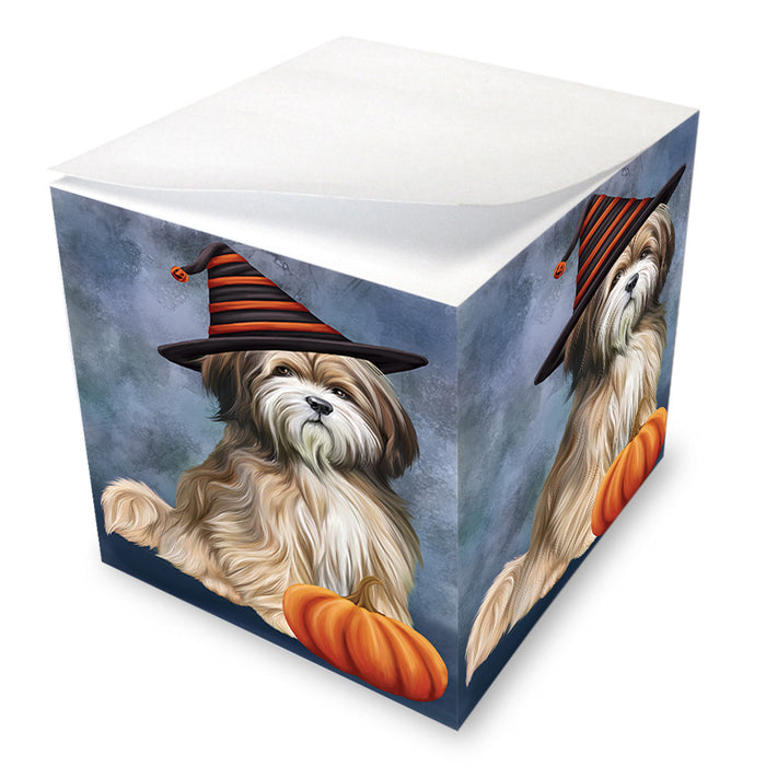Happy Halloween Tibetan Terrier Dog Wearing Witch Hat with Pumpkin Note Cube NOC56392