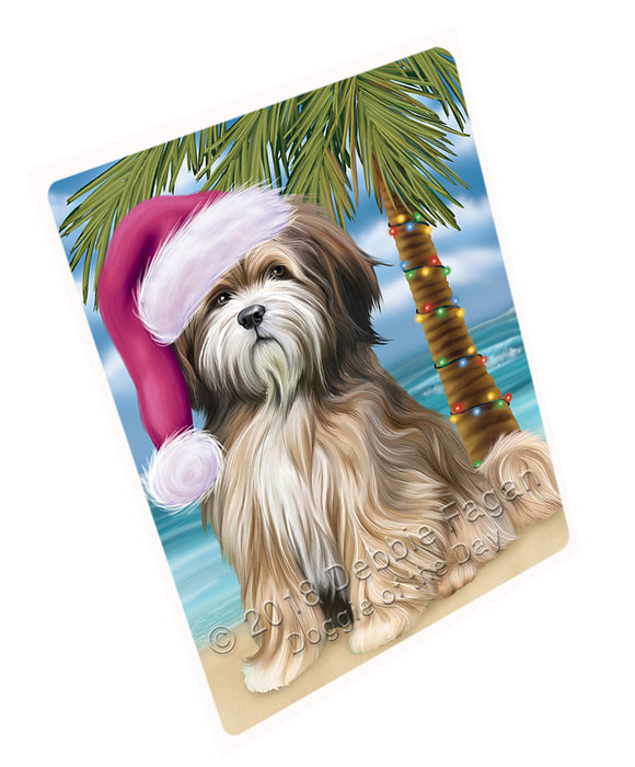 Summertime Happy Holidays Christmas Tibetan Terrier Dog on Tropical Island Beach Large Refrigerator / Dishwasher Magnet RMAG88398