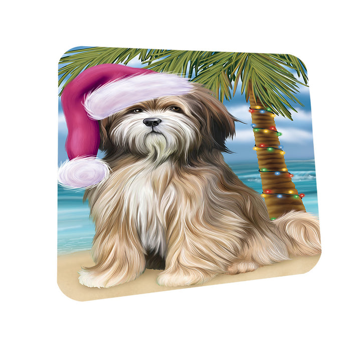 Summertime Happy Holidays Christmas Tibetan Terrier Dog on Tropical Island Beach Coasters Set of 4 CST54416