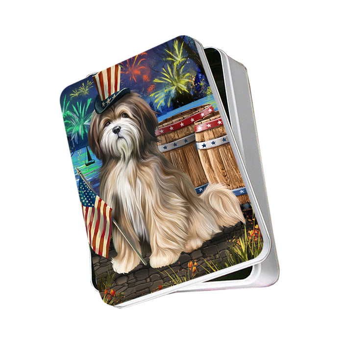 4th of July Independence Day Fireworks Tibetan Terrier Dog at the Lake Photo Storage Tin PITN51233