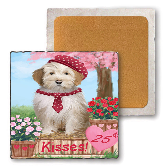 Rosie 25 Cent Kisses Tibetan Terrier Dog Set of 4 Natural Stone Marble Tile Coasters MCST51246