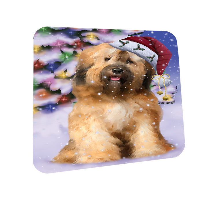 Winterland Wonderland Tibetan Terrier Dog In Christmas Holiday Scenic Background Coasters Set of 4 CST55698