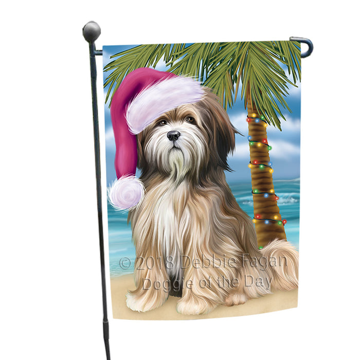 Summertime Happy Holidays Christmas Tibetan Terrier Dog on Tropical Island Beach Garden Flag GFLG54648