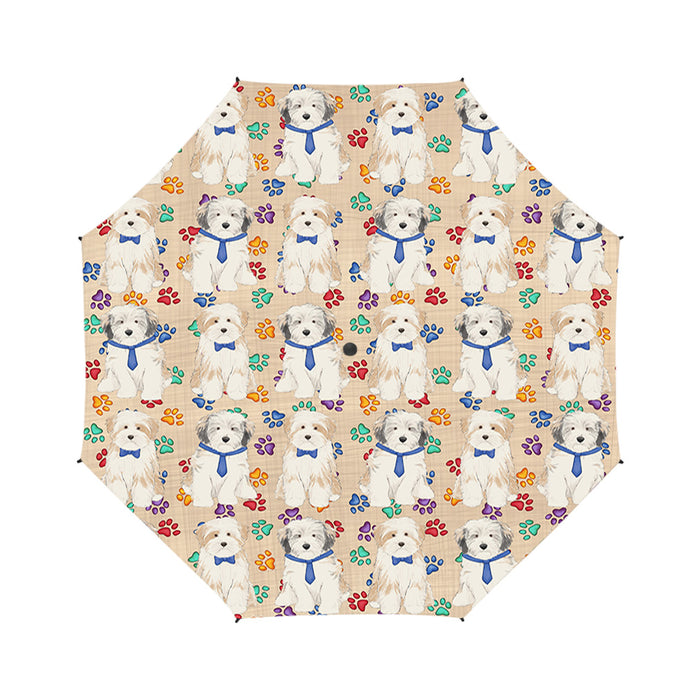 Rainbow Paw Print Tibetan Terrier Dogs Blue Semi-Automatic Foldable Umbrella