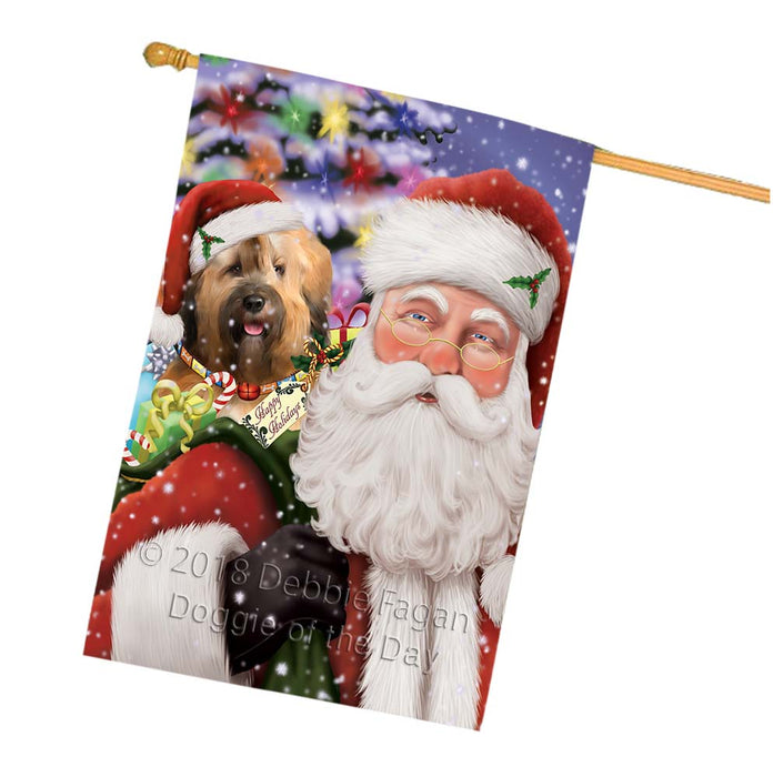 Santa Carrying Tibetan Terrier Dog and Christmas Presents House Flag FLG55972
