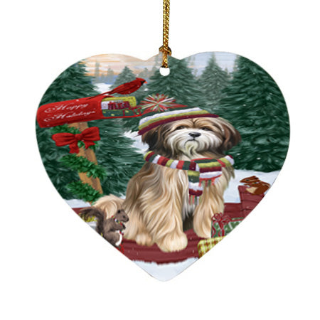 Merry Christmas Woodland Sled Tibetan Terrier Dog Heart Christmas Ornament HPOR55409