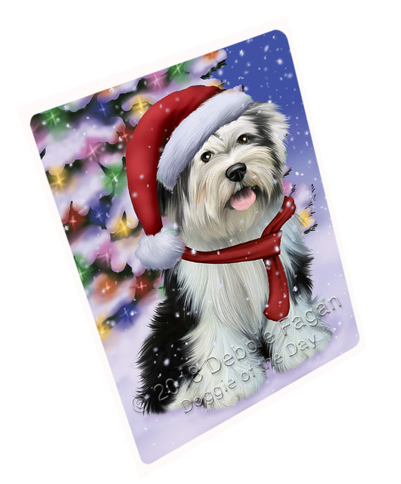 Winterland Wonderland Tibetan Terrier Dog In Christmas Holiday Scenic Background  Cutting Board C64722