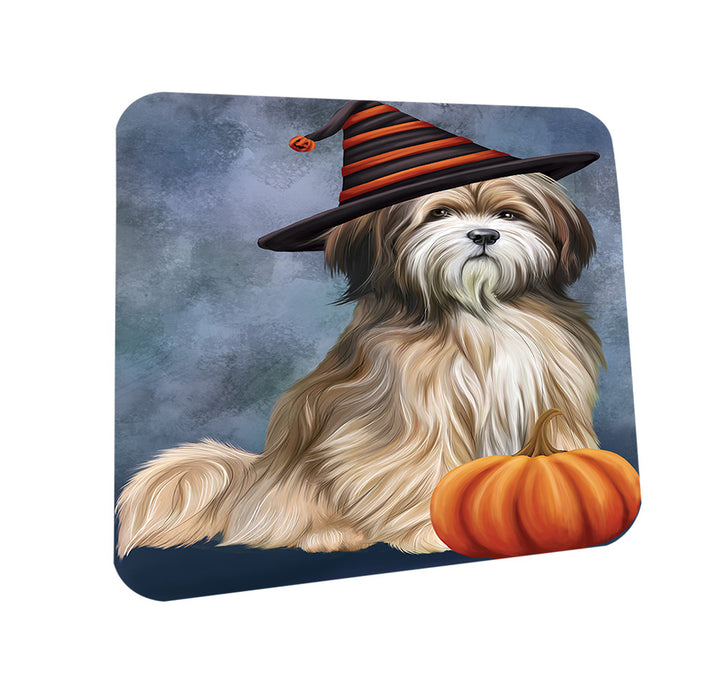 Happy Halloween Tibetan Terrier Dog Wearing Witch Hat with Pumpkin Coasters Set of 4 CST54704