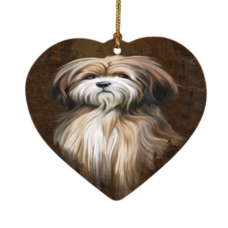 Rustic Tibetan Terrier Dog Heart Christmas Ornament HPOR54489