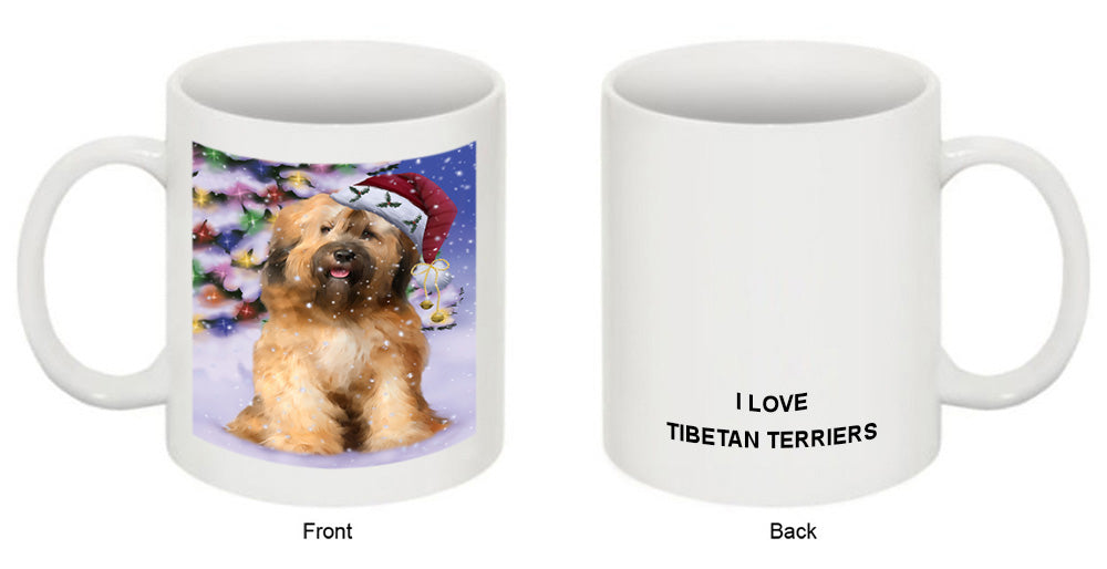 Winterland Wonderland Tibetan Terrier Dog In Christmas Holiday Scenic Background Coffee Mug MUG51138