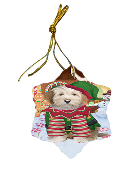 Christmas Gingerbread House Candyfest Tibetan Terrier Dog Star Porcelain Ornament SPOR56928