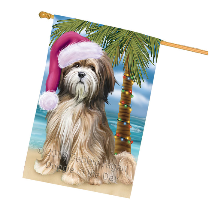 Summertime Happy Holidays Christmas Tibetan Terrier Dog on Tropical Island Beach House Flag FLG54784