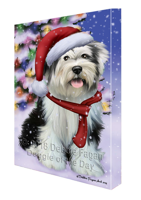Winterland Wonderland Tibetan Terrier Dog In Christmas Holiday Scenic Background  Canvas Print Wall Art Décor CVS98684