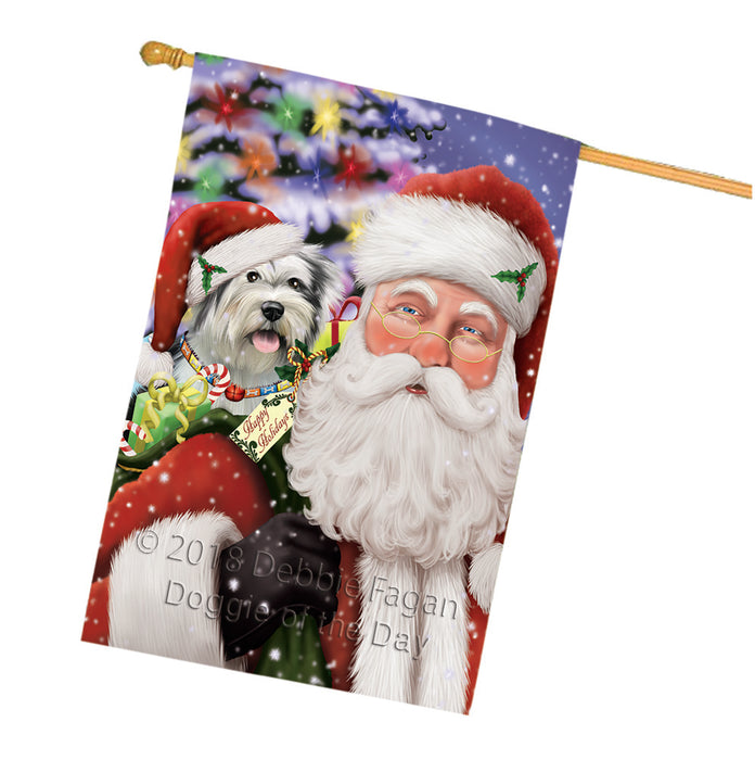 Santa Carrying Tibetan Terrier Dog and Christmas Presents House Flag FLG54222