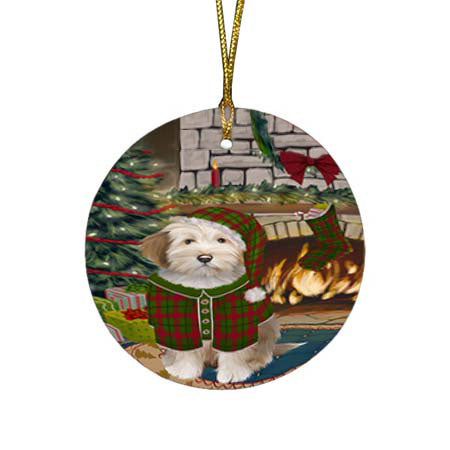 The Stocking was Hung Tibetan Terrier Dog Round Flat Christmas Ornament RFPOR55990