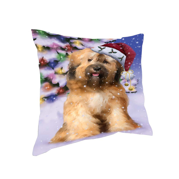 Winterland Wonderland Tibetan Terrier Dog In Christmas Holiday Scenic Background Pillow PIL71888
