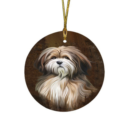Rustic Tibetan Terrier Dog Round Flat Christmas Ornament RFPOR54480