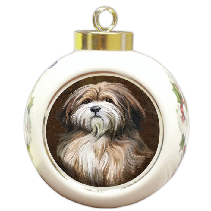 Rustic Tibetan Terrier Dog Round Ball Christmas Ornament RBPOR54489
