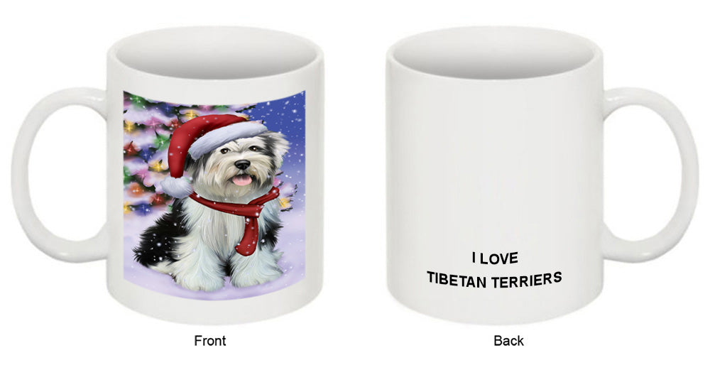 Winterland Wonderland Tibetan Terrier Dog In Christmas Holiday Scenic Background  Coffee Mug MUG48824