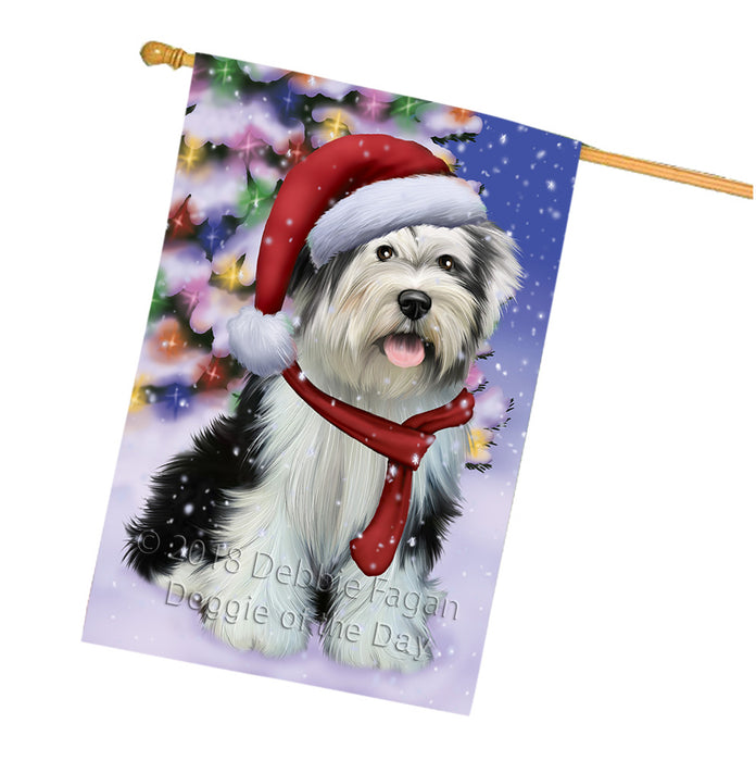 Winterland Wonderland Tibetan Terrier Dog In Christmas Holiday Scenic Background  House Flag FLG53624