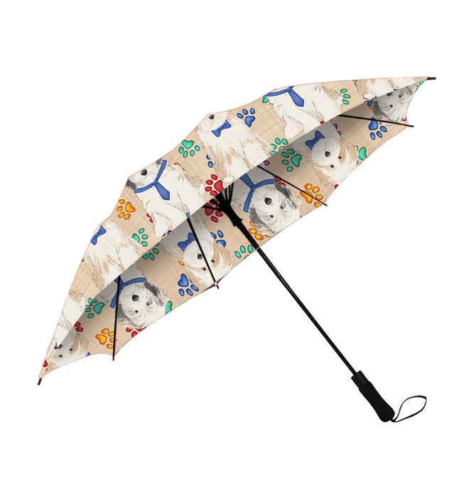 Rainbow Paw Print Tibetan Terrier Dogs Blue Semi-Automatic Foldable Umbrella