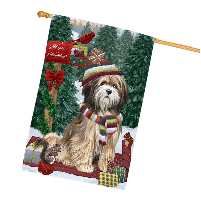 Merry Christmas Woodland Sled Tibetan Terrier Dog House Flag FLG55482