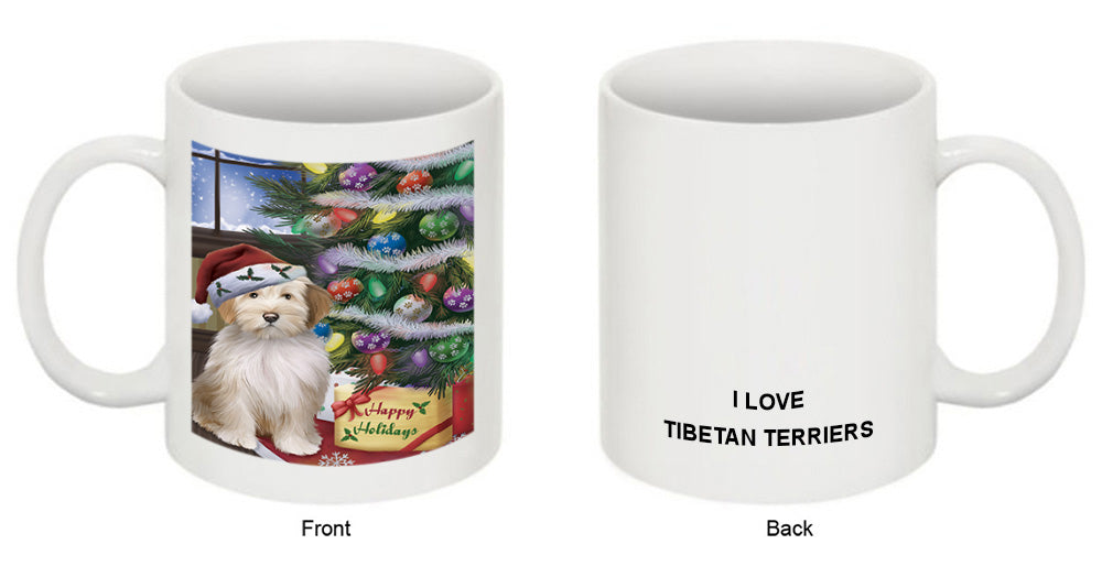 Christmas Happy Holidays Tibetan Terrier Dog with Tree and Presents Coffee Mug MUG49263