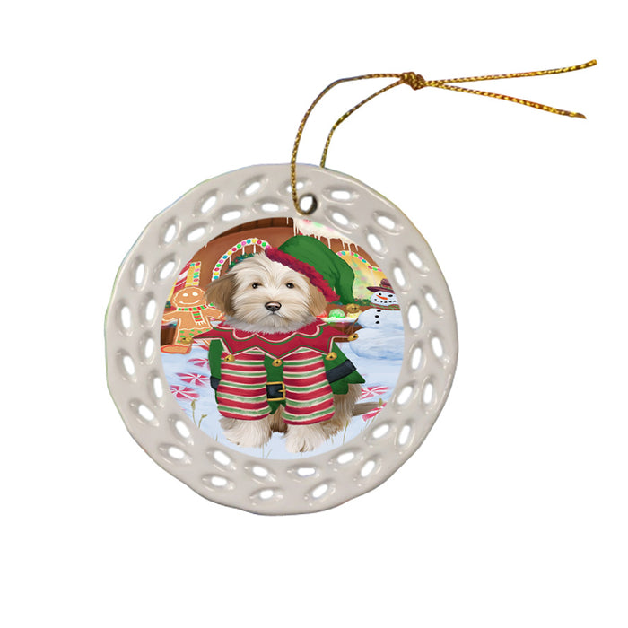 Christmas Gingerbread House Candyfest Tibetan Terrier Dog Ceramic Doily Ornament DPOR56928