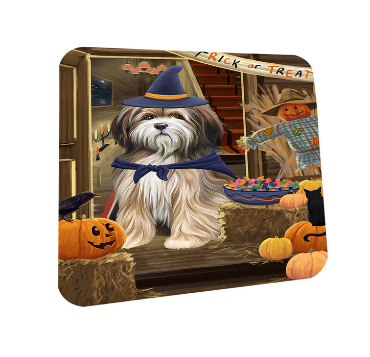Enter at Own Risk Trick or Treat Halloween Tibetan Terrier Dog Coasters Set of 4 CST53267