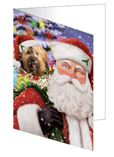 Santa Carrying Tibetan Terrier Dog and Christmas Presents Handmade Artwork Assorted Pets Greeting Cards and Note Cards with Envelopes for All Occasions and Holiday Seasons GCD71144