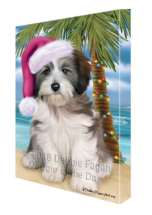 Summertime Happy Holidays Christmas Tibetan Terrier Dog on Tropical Island Beach Canvas Print Wall Art Décor CVS109133