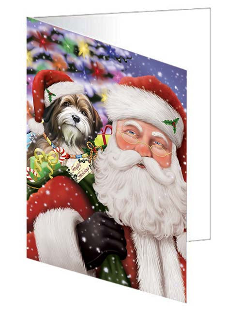 Santa Carrying Tibetan Terrier Dog and Christmas Presents Handmade Artwork Assorted Pets Greeting Cards and Note Cards with Envelopes for All Occasions and Holiday Seasons GCD71147