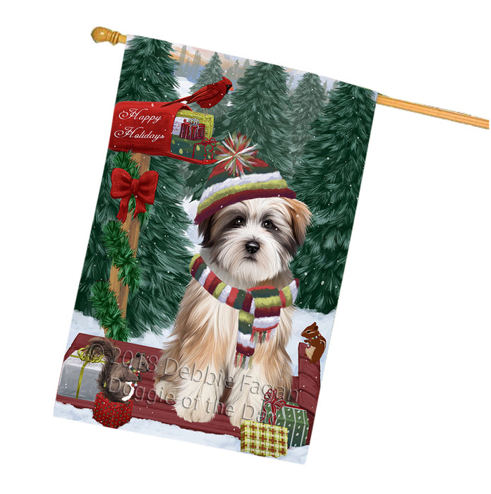 Merry Christmas Woodland Sled Tibetan Terrier Dog House Flag FLG55483