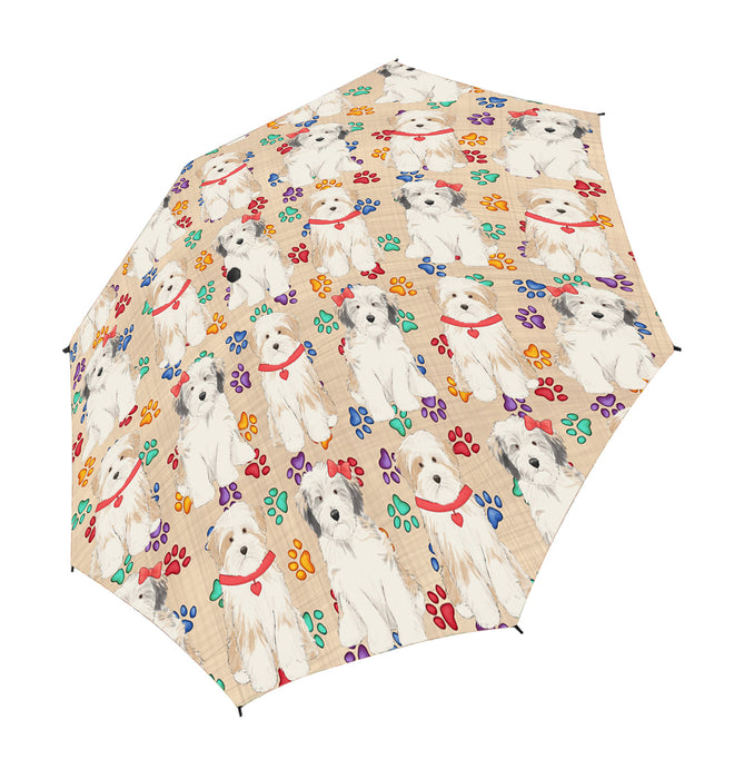 Rainbow Paw Print Tibetan Terrier Dogs Red Semi-Automatic Foldable Umbrella