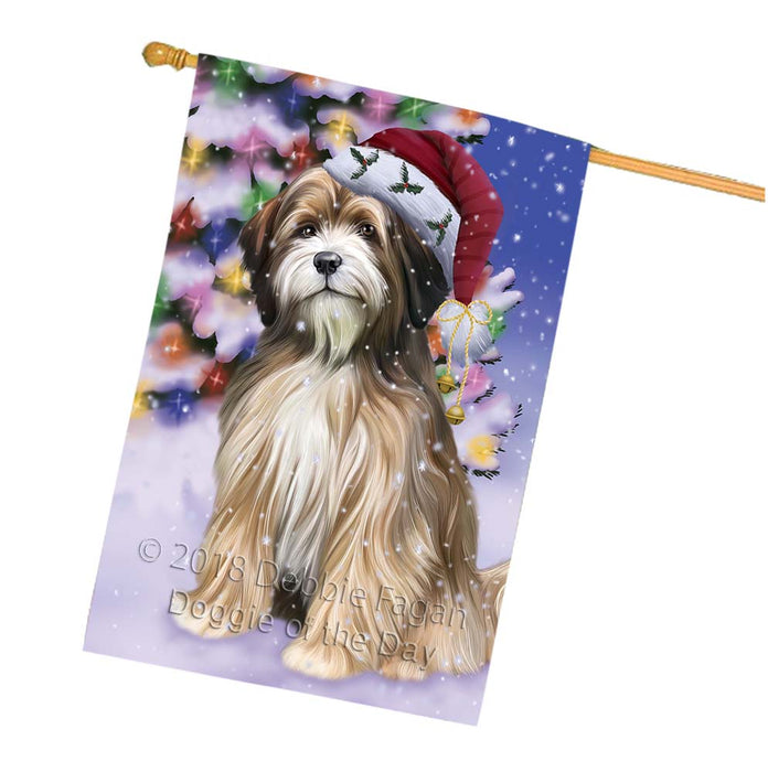 Winterland Wonderland Tibetan Terrier Dog In Christmas Holiday Scenic Background House Flag FLG56170