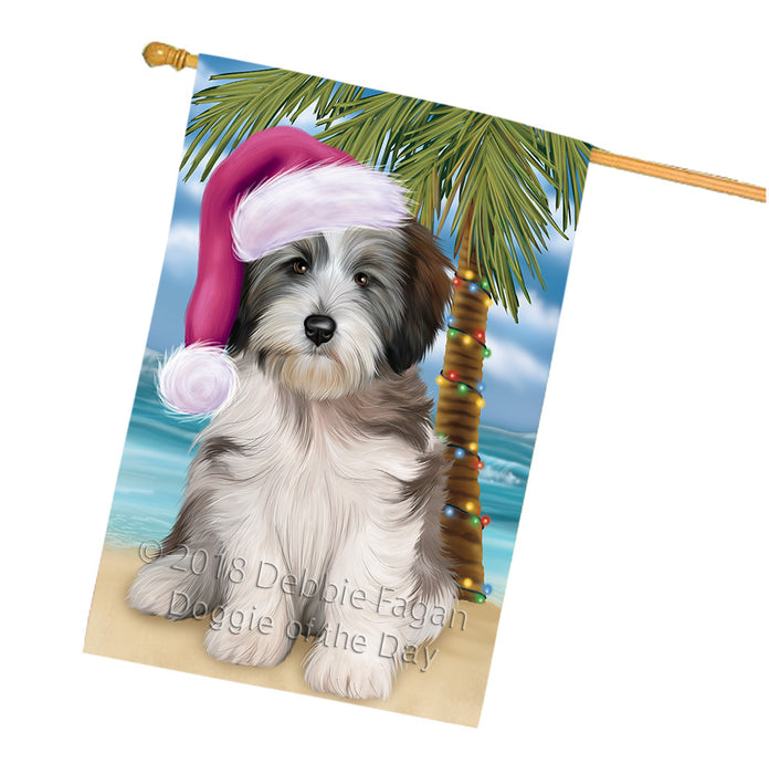 Summertime Happy Holidays Christmas Tibetan Terrier Dog on Tropical Island Beach House Flag FLG54785