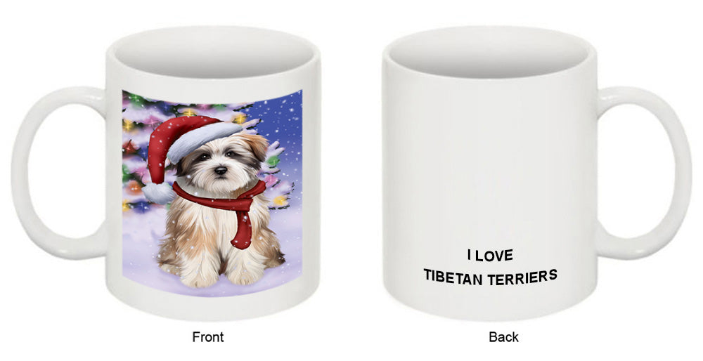Winterland Wonderland Tibetan Terrier Dog In Christmas Holiday Scenic Background  Coffee Mug MUG48825