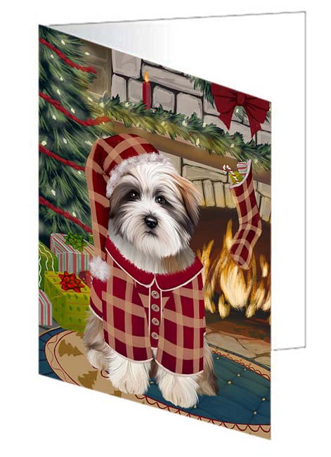 The Stocking was Hung Tibetan Terrier Dog Handmade Artwork Assorted Pets Greeting Cards and Note Cards with Envelopes for All Occasions and Holiday Seasons GCD71420