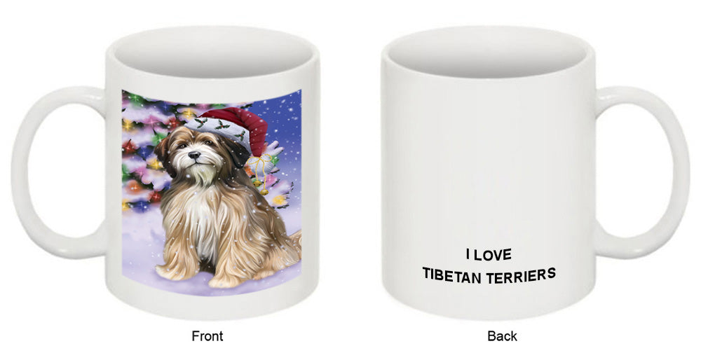 Winterland Wonderland Tibetan Terrier Dog In Christmas Holiday Scenic Background Coffee Mug MUG51139