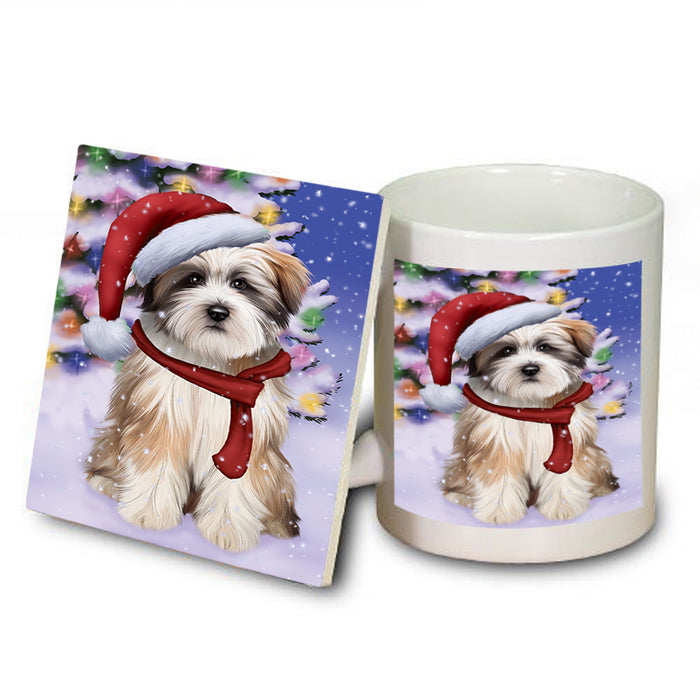 Winterland Wonderland Tibetan Terrier Dog In Christmas Holiday Scenic Background  Mug and Coaster Set MUC53419
