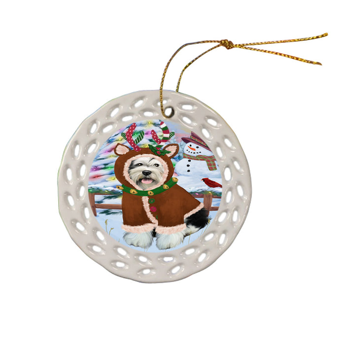 Christmas Gingerbread House Candyfest Tibetan Terrier Dog Ceramic Doily Ornament DPOR56929